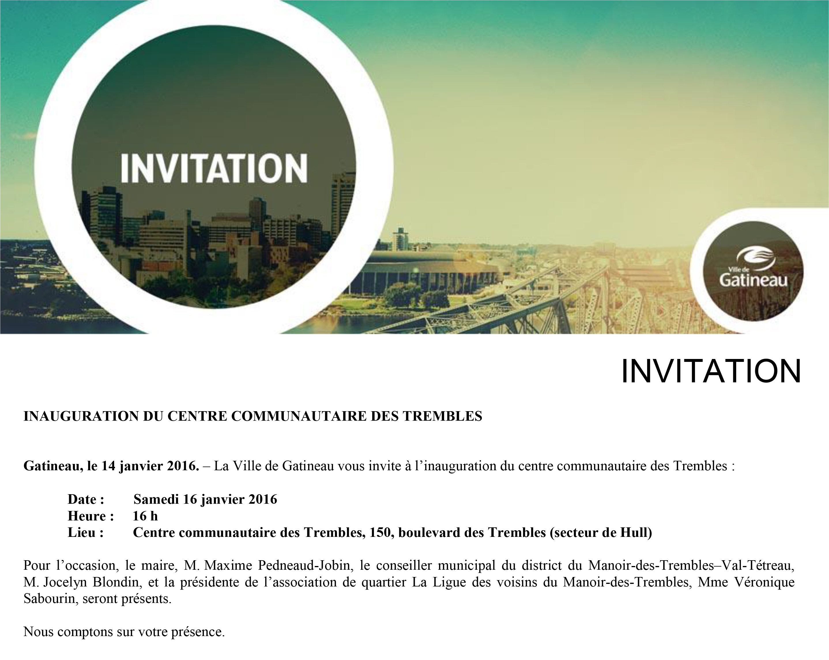 Invitation de la Ville de Gatineau